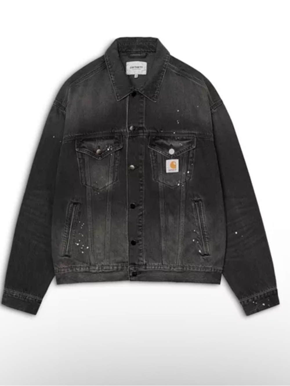 Carhartt WIP Washed Black Denim Jacket with Paint-Splash Accents